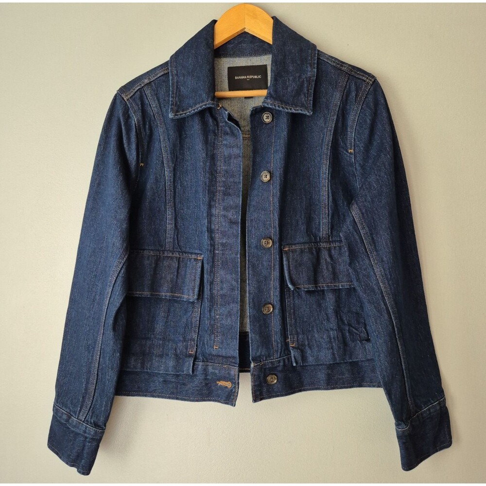 Banana Republic Dark Blue Denim Long Sleeve Button Up Jean Jacket Womens Large
